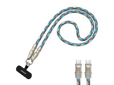 Elementz Phone Strap 1,2米 Usb-C to Usb-C 100W 掛繩充電傳輸線 (藍色) #NHC-120BU