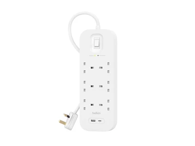 Belkin Connect SurgeProtector 6.6ft/2metre 6Head Power Extension Socket w/1xUsb-A, 1xUsb-C (White) #sRb002af2M-MY