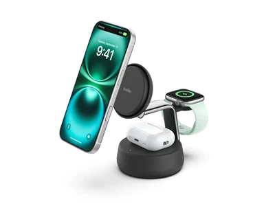 Belkin UltraChargePro Qi2.2(25W) 3in1(iPhone, Watch & AirPods) Magnetic Wireless Charger Stand (Charcoal) #Wiz040myCH