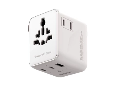 Momax 1-World2 Travel Usb Charger (20W, 3port, Usb-A, 2xTypeC, PD, White) #UA26UKw