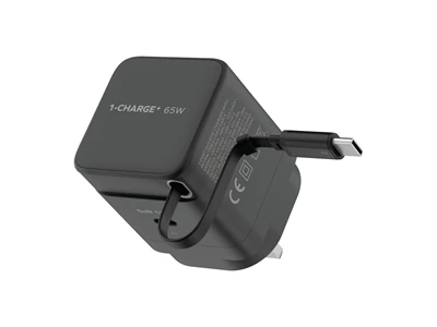 MOMAX 1-CHARGE+ GaN Usb Charger w/Type-C cable (65W, 1port, PD,TypeC, Black) #UM76UKD