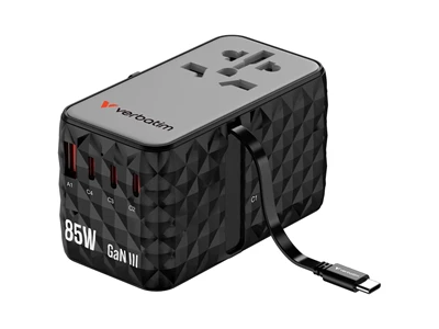 Verbatim GaN III Travel Charger w/Cable (85W, PD ,4port, Usb-A, 3xTypeC, Black) #32127