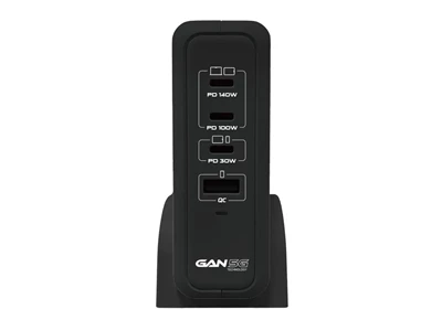 2theMax Tg140XJ GaN Usb Charger (140W, 4port, Usb-A, 3xTypeC, PD, QC, Black) #D23385-Mb