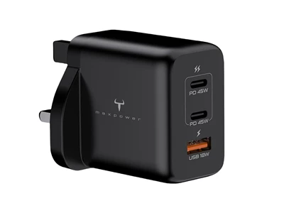 2theMax Tg45Xv2 GaN Usb Charger (45W, 3port, Usb-A, 2xTypeC, PD, Black) #D25464-Mb