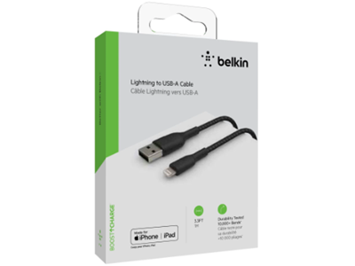 Belkin Boost Charge Braided Lightning to USB-A 編織充電線 1米 (黑色) #CAA002bt1MbK