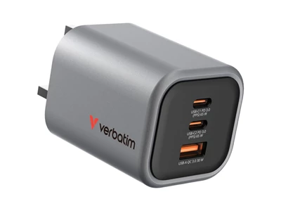 Verbatim GaN Usb Charger w/Foldable-13A_plug (65W, 3port, PD, Usb-A, 2xUsb-C) #32351