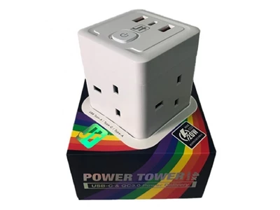 JT 2米 4位總開關立方體13A插座連USB (白色) #422-480