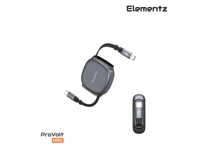 Elementz ProVolt NRC 3ft/1metre Usb-C to Usb-C Cable w/Retractable PD (100W) (Grey) #NRC-10(gY)