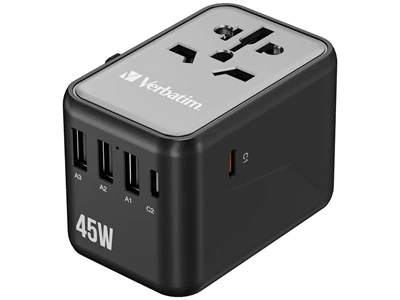Verbatim Travel Usb Charger (45W, 5port, PD, 3xUsb-A, 2xTypeC, Black) #32123