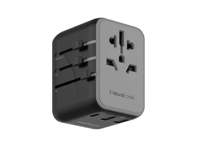 MOMAX 1-World Travel Usb Charger (20W, 3port, PD, 2xUsb-A, TypeC, Black) #UA11UKD