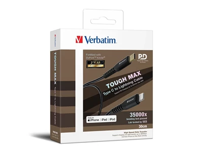 Verbatim Tough Max Type C to Lightning MFi Charge Cable 0.3m (Black) #66046