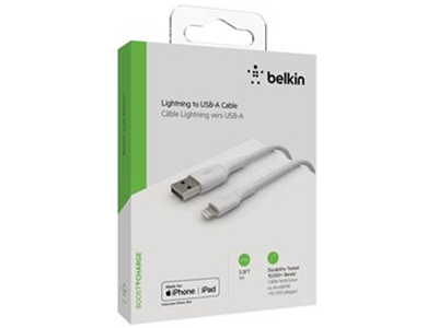 Belkin Boost Charge Braided Lightning to USB-A Cable 1metre (White) #CAA002bt1MwH
