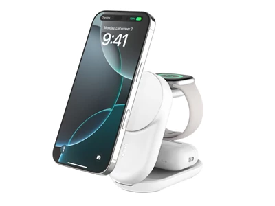 Belkin UltraCharge Qi2.2(25W) 3in1(iPhone, Watch & AirPods) Foldable Magnetic Wireless Charger Stand (White) #wiz037myWH