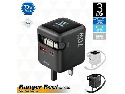 Capdase C2P70s GaN  TFT 顯示充電器連充電線 (黑色) #AD00-R1801-UK