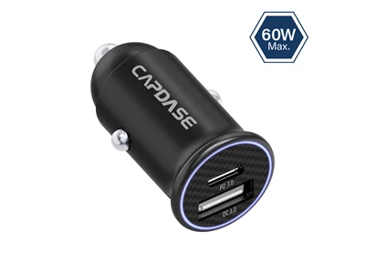 Capdase PicoSuper-QP1326 Car Charger (60W, 2port, Usb-A, Usb-C, PD/QC3.0, Black) #CA00-P911