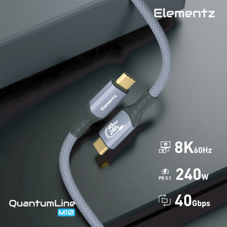 Elementz QuantumLine 2米 Usb-C to Usb-C USB 4 連接線 (灰色) #NQL-M10-200