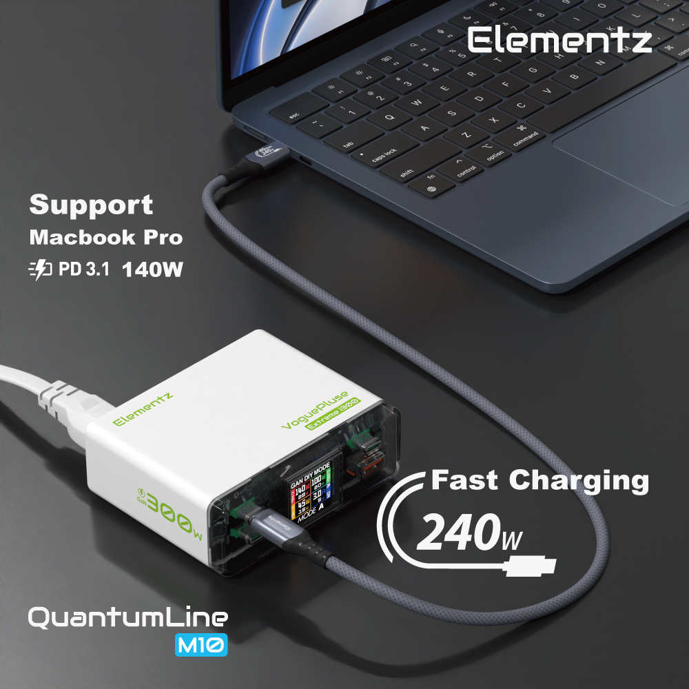 Elementz QuantumLine 2米 Usb-C to Usb-C USB 4 連接線 (灰色) #NQL-M10-200