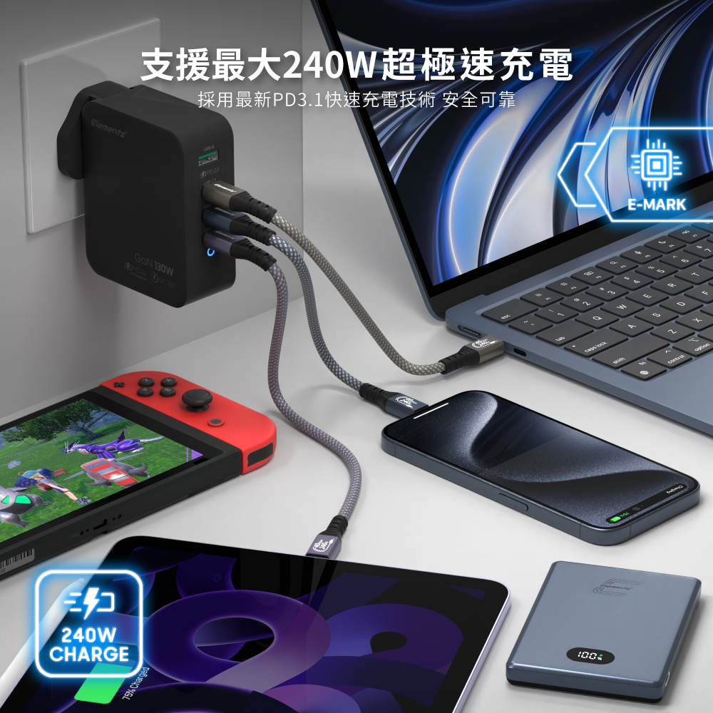 Elementz N15-Pro 2米 USB-C to Type-C USB4 充電傳輸線 (紫色) #N15-PRO-200PP