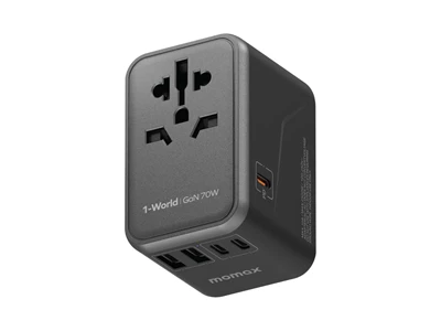 MOMAX 1-World GaN Travel Charger (70W, 5port, 2xUsb-A, 2xTypeC, 1xPD, Black) #UA8AUKD