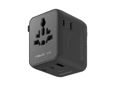 Momax 1-World2 Travel Usb Charger (20W, 3port, Usb-A, 2xTypeC, PD, Black) #UA26UKD