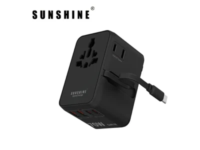 SunShine GaN 70W 4位 USB-C + USB-A 及內置伸縮線旅行充電插座 (黑色) #TRC-70W