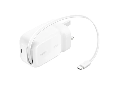 Belkin UltraChargePro GaN Usb Charger w/Foldable-13A_plug & Usb-C cable (45W, PD, Usb-C, White) #WCH023myWH