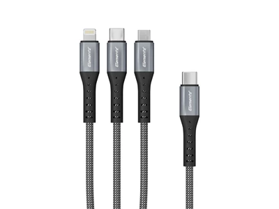 Elementz 6.6ft/2metre Type-C to Micro-Usb+Type-C+Lightning Cable (100W) (Black) #N4C-200BK