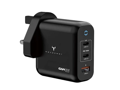 2theMax YL570P GaN Usb Charger (70W, 3port, Usb-A, 2xUsb-C, PD, Black) #D25460-Mb