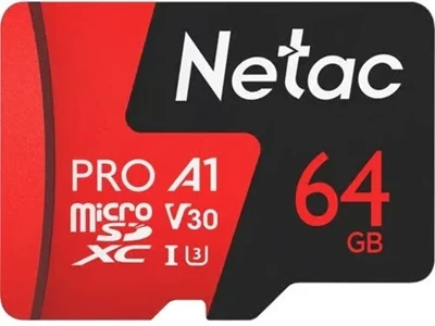 Netac P500 ExtremePro 64Gb (V30, UHS-I_U3, 100Mb/s) MicroSDXC Card w/Adapter #NT02P500PRO-064G-R