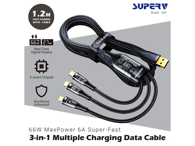 SuperV RT66 3in1 (USB-A to Micro-Usb+Type-C+Lightning) 66W多功能快充線 120cm #RT66