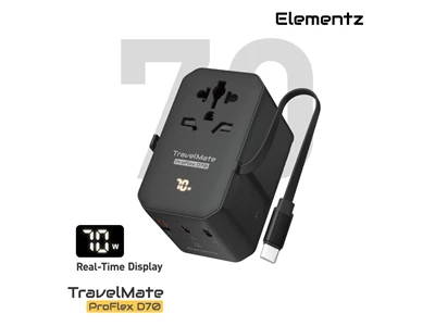Elementz TravelMate Prolex Travel Usb Charger (70W, 3port, 1xUsb-A, 2xUsb-C, 1xUsb-C_cable, Blue) #PT-D70