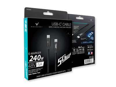 2theMax VF550C USB-C 240W PD Rapid Charge Cable 1m 3ft (Black) #D22314-Mb