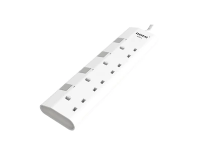 SunShine 9.9ft/3metre 4Head Independent Switches Power Extension Socket (White) #ESD-4