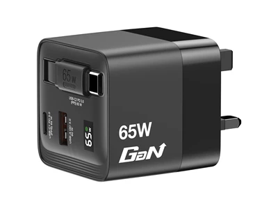 Verbatim GaN Usb Charger w/Type-C cable & LED display (65W, 2port, PD, Usb-A, TypeC, Black) #32056