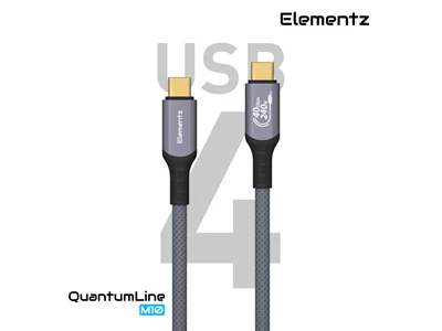 Elementz QuantumLine 6.6ft/2metre Usb-C to Usb-C Usb4 Cable 8K/40Gb/240W (Grey) #NQL-M10-200