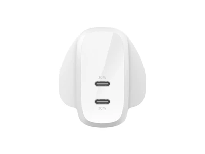 Belkin BoostCharge Pro Usb Charger w/Foldable-13A_plug (60W, 2port, PD, 2xUsb-C, White) #WCB010myWH