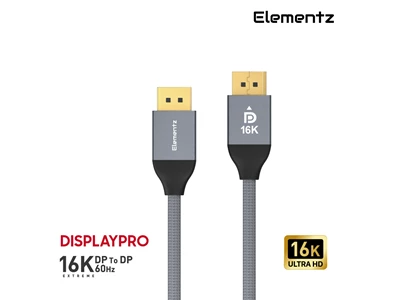 Elementz 16K/60hz 6.6ft/2metre DP to DP 2.1 DisplayPort Cable (Grey) #DP-D16K-200