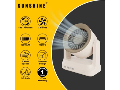 SunShine Mini Desk Desktop桌面 Cooling Fan Usb-C (Brown) #FAN-03BR