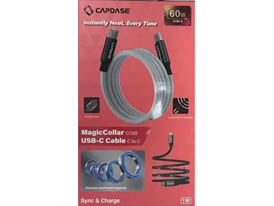 Capdase MagicCollar CC60 3ft/1metre Usb-C to Usb-C Cable Magnetic (Grey) #HC00-680S