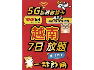 Wintel 5G_越南 7天(不限速) 數據上網卡 #CARD1337