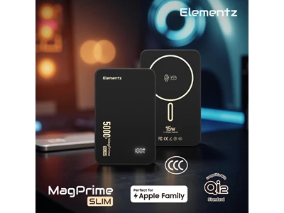 Elementz MagPrime Slim S5 5000mAh Magnetic Power Bank w/15W Wireless+Watch Charger 1port Black #PMP-S5(BK) (QR,CCC)