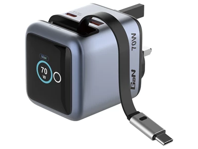 Verbatim GaN 70W 2位 充電器 連 Usb-C 伸縮線 及 顯示 #31866