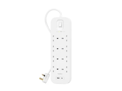 Belkin Connect SurgeProtector 6.6ft/2metre 8Head Power Extension Socket w/1xUsb-A, 1xUsb-C (White) #sRb003af2M-MY