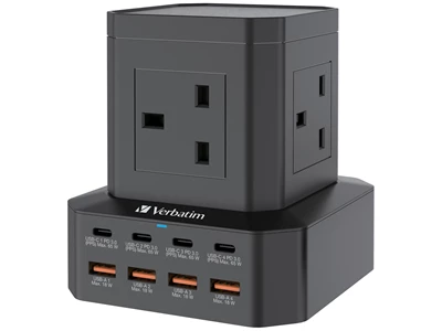Verbatim PowerStrip Cube 65W 6.6ft/2metre 4Head w/Main Switch 總開關 Power Strip w/4xUsb-A, 4xUsb-C (Black) #66960