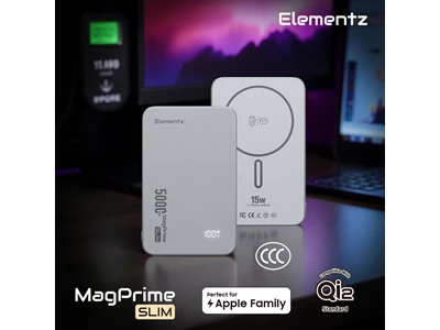 Elementz MagPrime Slim S5 5000mAh Magnetic Power Bank w/15W Wireless+Watch Charger 1port Grey #PMP-S5(GY) (QR,CCC)