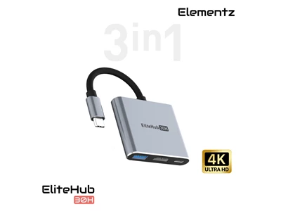 Elementz 30H 3in1 MultiPort Usb-C Hub w/HDMI, Usb-A, PD100W #MF-30H