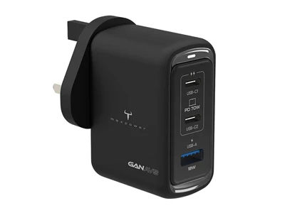2theMax GN70XAV GaN Usb Charger (70W, 3port, PD, Usb-A, 2xUsb-C, Black) #D23346-Mb