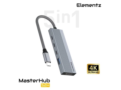 Elementz 52H 5in1 MultiPort Usb-C Hub w/HDMI, Usb-A, 2xUsb-C, PD100W #MF-52H