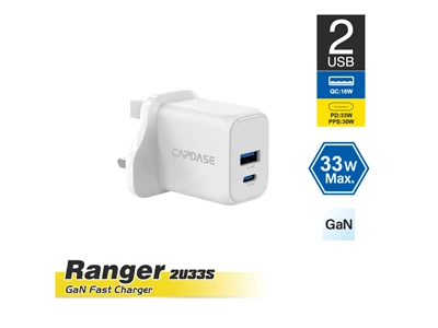 Capdase GaN 33W 2位 (1C1A) 充電器 (白色) #AD00-R1602-UK
