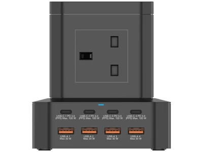 Verbatim PowerStrip Tower 100W 6.6ft/2metre 8Head w/Main Switch 總開關 Power Strip w/4xUsb-A, 4xUsb-C (Black) #66962